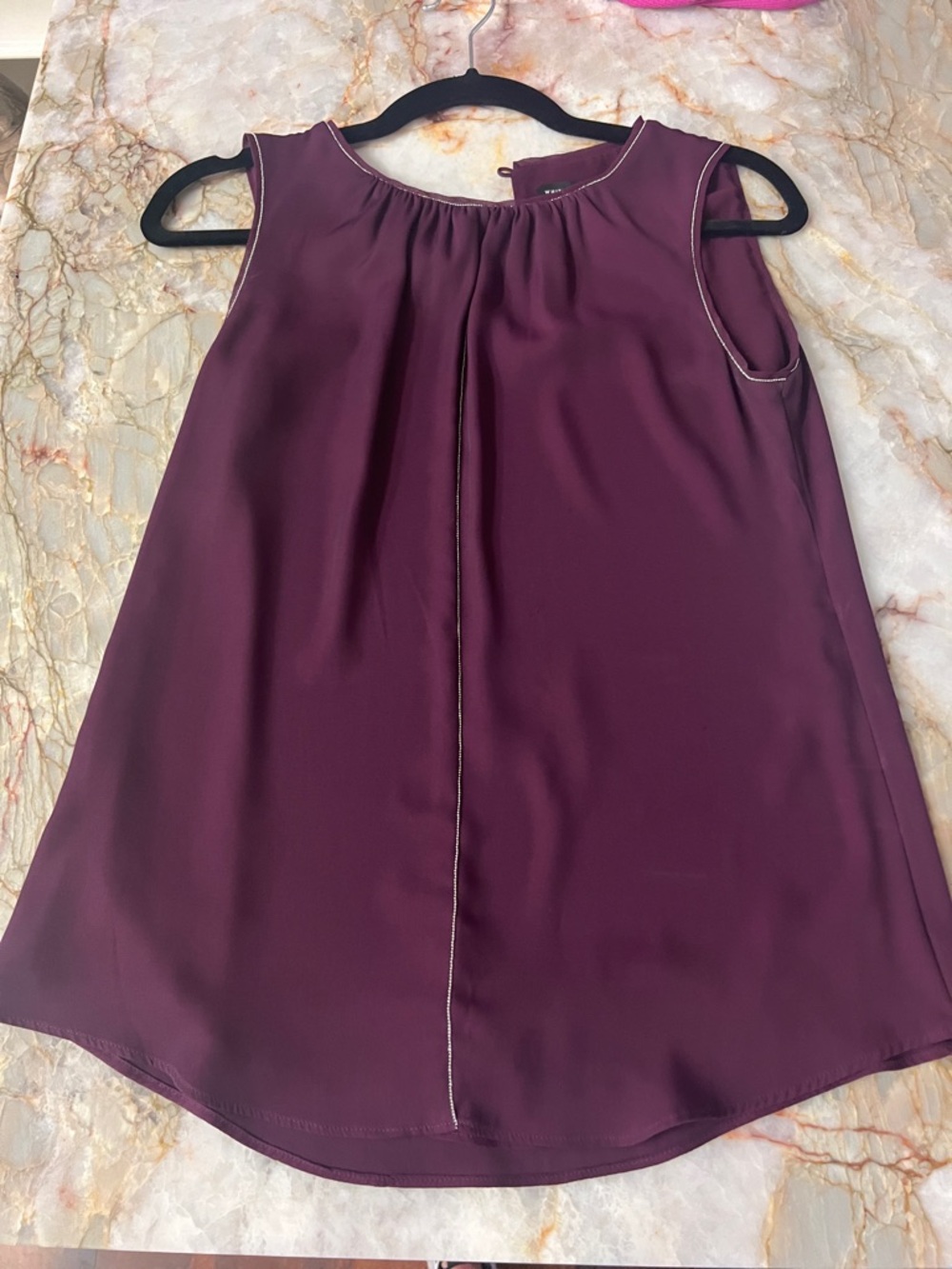 White House Black Market Plum Sleeveless Top with Contrast Trim